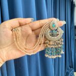 Supriya Crystal Earrings With Kaan Chain – Teal Green