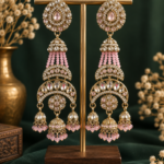 Nayab Long Kundan Jhumka Earrings – Light Pink