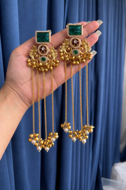 Suhani Long Kashmiri Earrings –  Green Red
