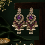 Nikita Kundan Earrings with Crystal Danglers – Purple