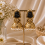 Anvika Golden Kashmiri Jhumka Earrings – Black