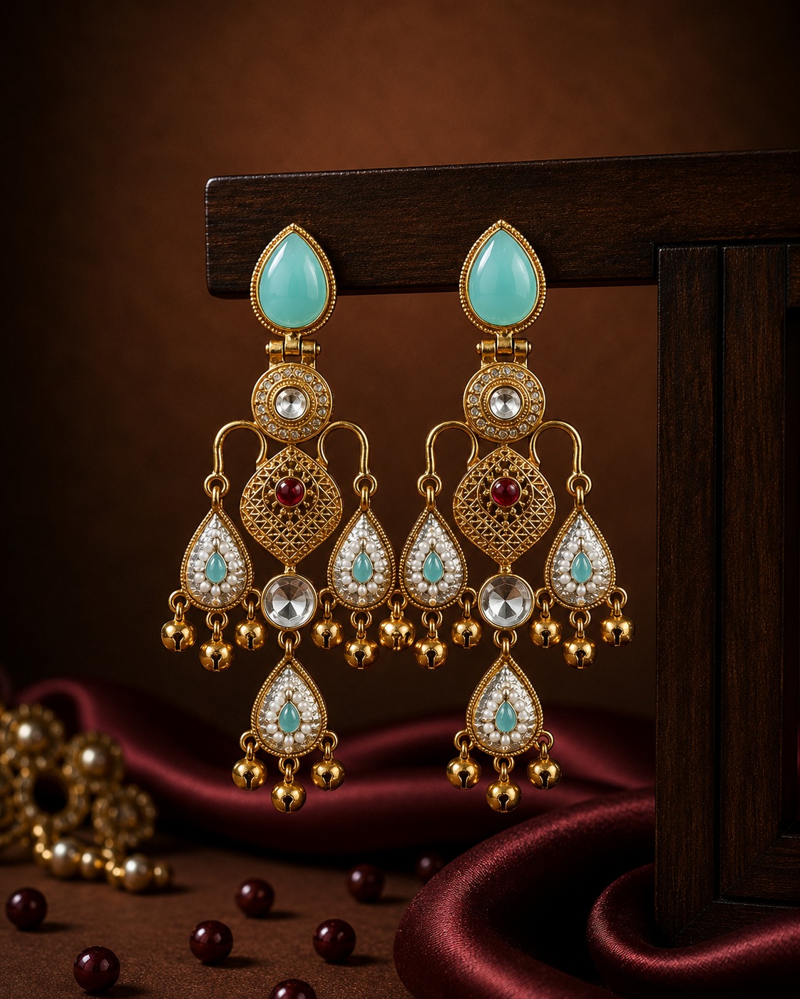 acbd035c-36c5-4220-b91d-00b783fe72c2.png Ziya Kashmiri Chandbali Earrings – Light Blue - Image 1