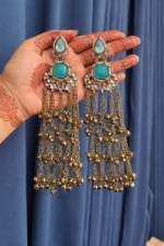 Niyati Long Kashmiri Ghungroo Earrings – Light Blue - Image 2