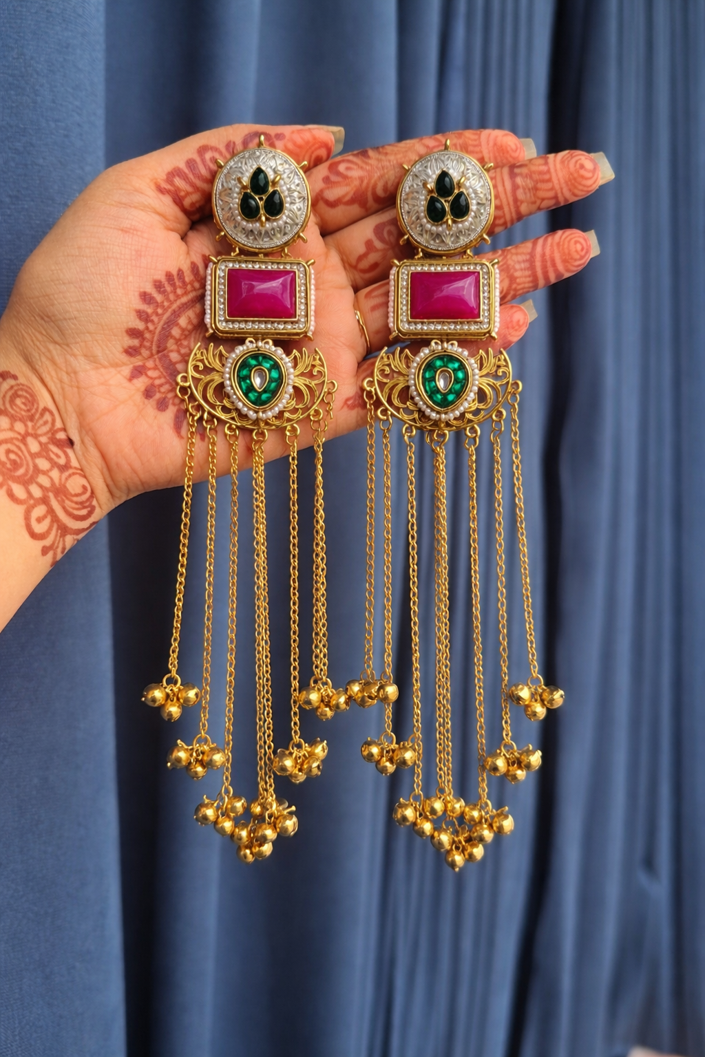 b39a3e8b-debf-4f74-99b8-361c5b32dd14.png Sameera Kashmiri Earrings – Green Pink - Image 1