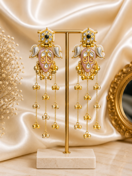 Mehreen Kashmiri Dejhoor Earrings – Dark Green Pink