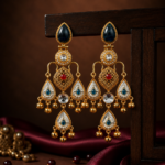 Ziya Kashmiri Chandbali Earrings – Dark blue