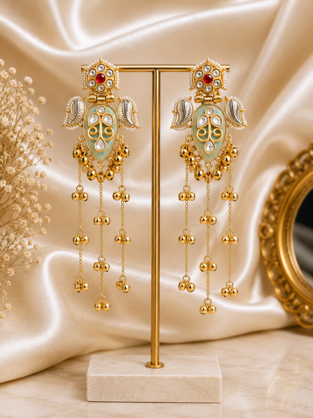 d15c58fb-9cb0-4766-83e9-48b28b83be82.png Mehreen Kashmiri Dejhoor Earrings – Pink Mint Green - Image 1