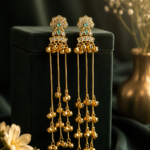 Dhara Kashmiri Long Ghungroo Earrings – Light Blue