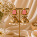 Anvika Golden Kashmiri Jhumka Earrings – Light Pink