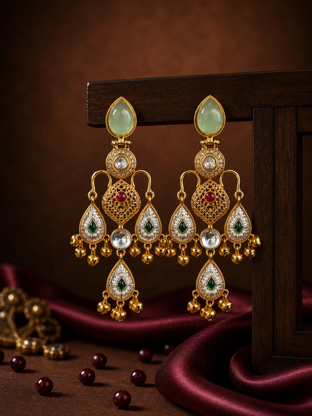 daf92e24-a7dd-404e-8511-e86d78e2803f.png Ziya Kashmiri Chandbali Earrings – Mint Green - Image 1