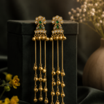 Dhara Kashmiri Long Ghungroo Earrings – Dark Green