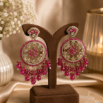 Tina Golden Chandbali Earrings – Dark Pink