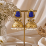 Anvika Golden Kashmiri Jhumka Earrings – Blue