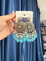 Rashika Light Blue Kundan Chandbali Earrings - Image 2