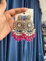 Rashika Dark Pink Kundan Chandbali Earrings - Image 2