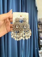 Rashika White Kundan Chandbali Earrings - Image 2
