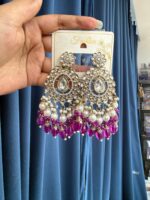 Rashika Purple Kundan Chandbali Earrings - Image 2