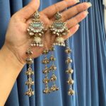 Sanyukta Kashmiri Long Earrings – Teal Green