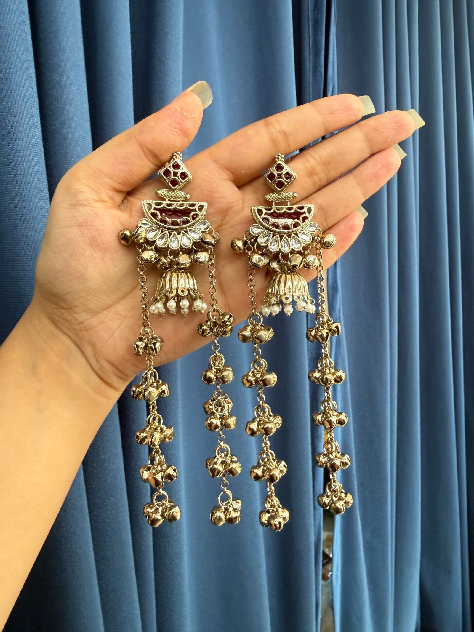 img_0352-scaled-1.jpeg Sanyukta Kashmiri Long Earrings – Red - Image 1