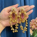 Kashmiri Stone Ghungru Earrings – Mauve