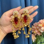 Kashmiri Stone Ghungru Earrings – Red