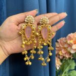 Kashmiri Stone Ghungru Earrings – Light Pink