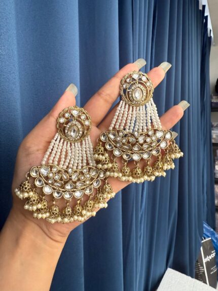 Rubina Kundan Earrings – White