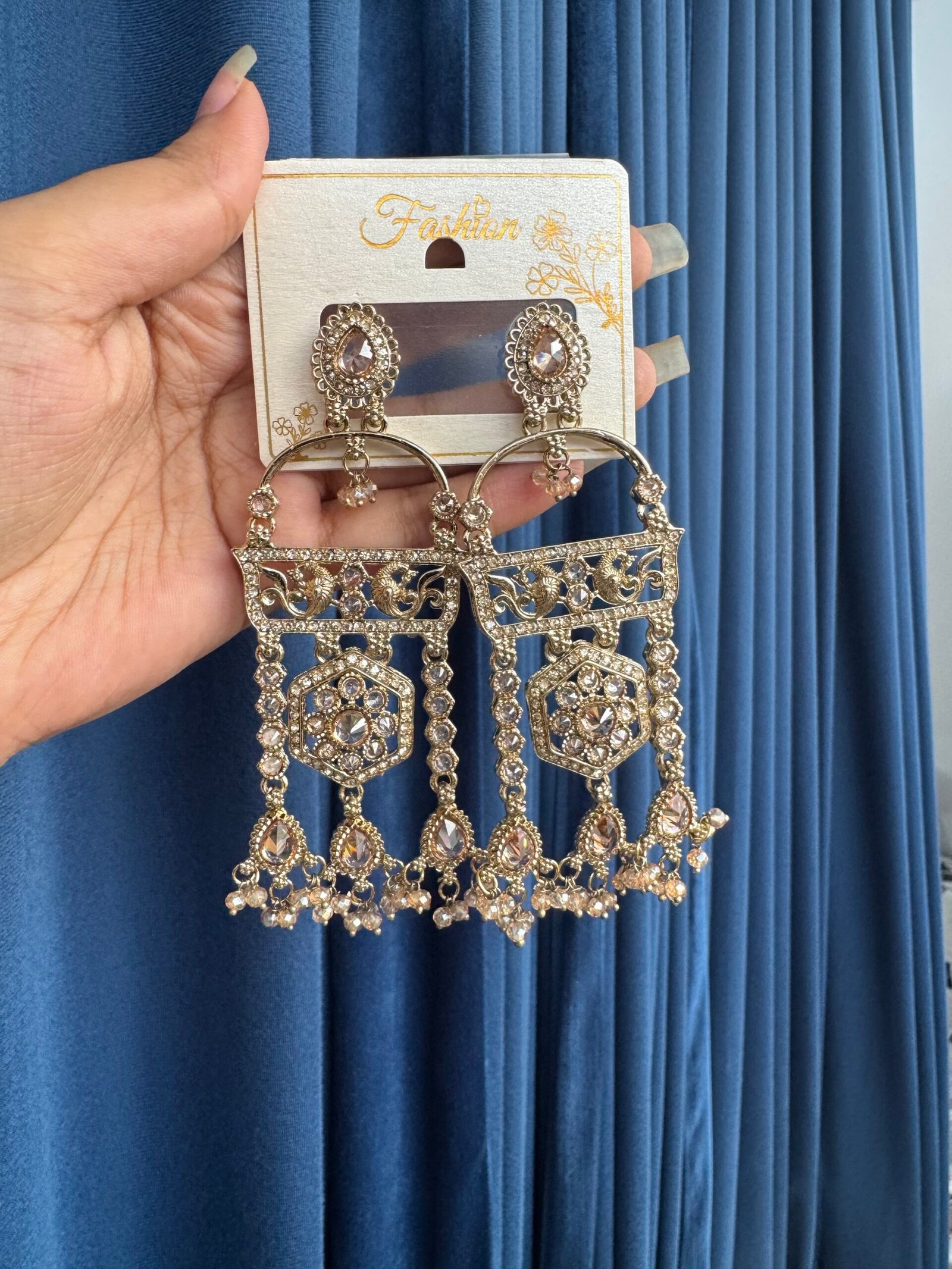 img_0633-scaled-1.jpeg Nishika Kundan Earrings – Golden - Image 1
