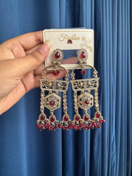Nishika Kundan Earrings – Red