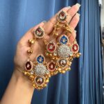 Fathima Kashmiri Chandbali Earrings – Red Blue