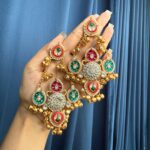 Fathima Kashmiri Chandbali Earrings – Pink Green
