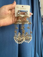Jassi Kashmiri Long Ghungroo Earrings with Pearl Drops – White - Image 2
