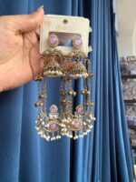 Jassi Kashmiri Long Ghungroo Earrings with Pearl Drops – Lavender - Image 2