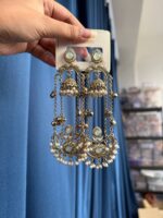 Jassi Kashmiri Long Ghungroo Earrings with Pearl Drops – Mint Green - Image 2