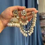 Sharanya Premium Mirror Earrings with Kaan Chain – White