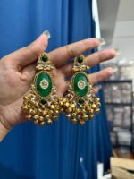 Zariya Kashmiri Long Dangler Earrings – Dark Green - Image 2