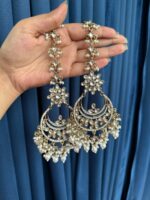 Meher Kundan Earrings With Kaan Chain – White - Image 2