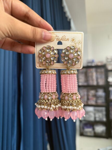 Anusha Kundan Jhumka – Light Pink