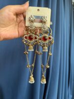 Jasmine Kashmiri Long Ghungroo Earrings – Red - Image 2