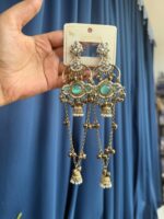 Jasmine Kashmiri Long Ghungroo Earrings – Mint Green - Image 2