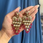 Akhila Golden Stone Kundan Earrings – Dark Pink