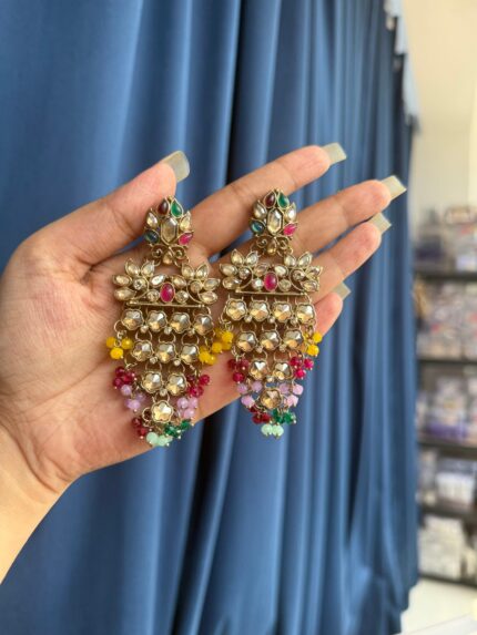 Akhila Golden Stone Kundan Earrings – Multi