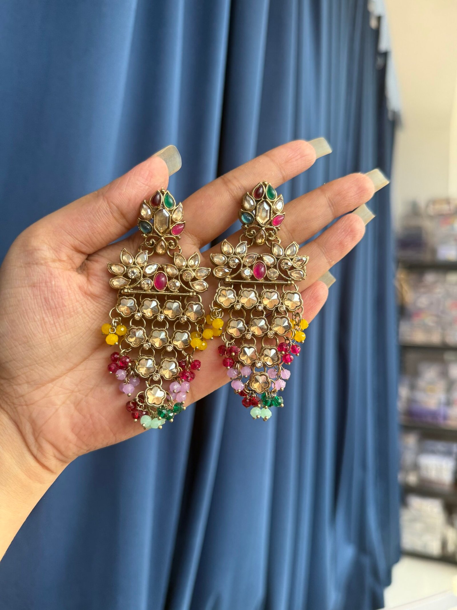 img_1677-scaled-1.jpeg Akhila Golden Stone Kundan Earrings – Multi - Image 1