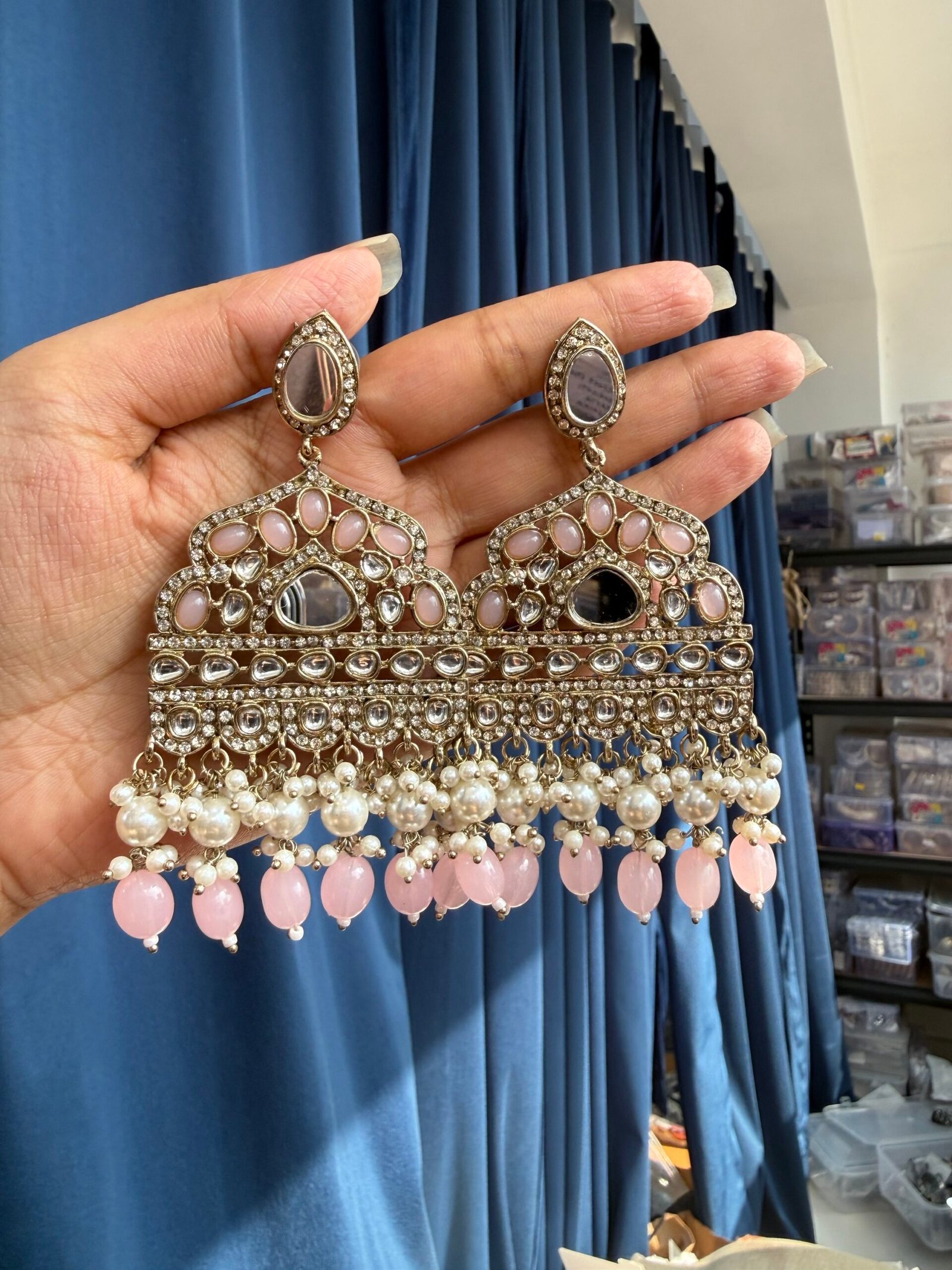 img_1953-scaled-1.jpeg Sarah Kundan Earrings – Light Pink - Image 1