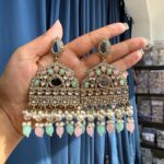 Sarah Kundan Earrings – Mint Pink