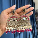 Sarah Kundan Earrings – Dark Pink