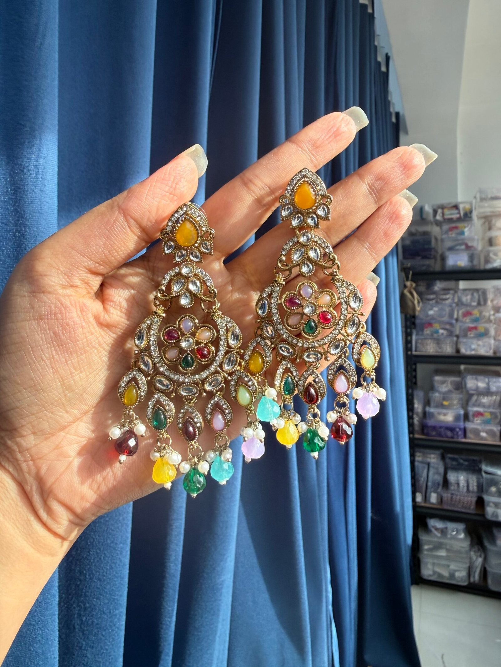 img_2093-scaled-1.jpeg Yuvika Premium Chandbali Earrings – Multi - Image 1