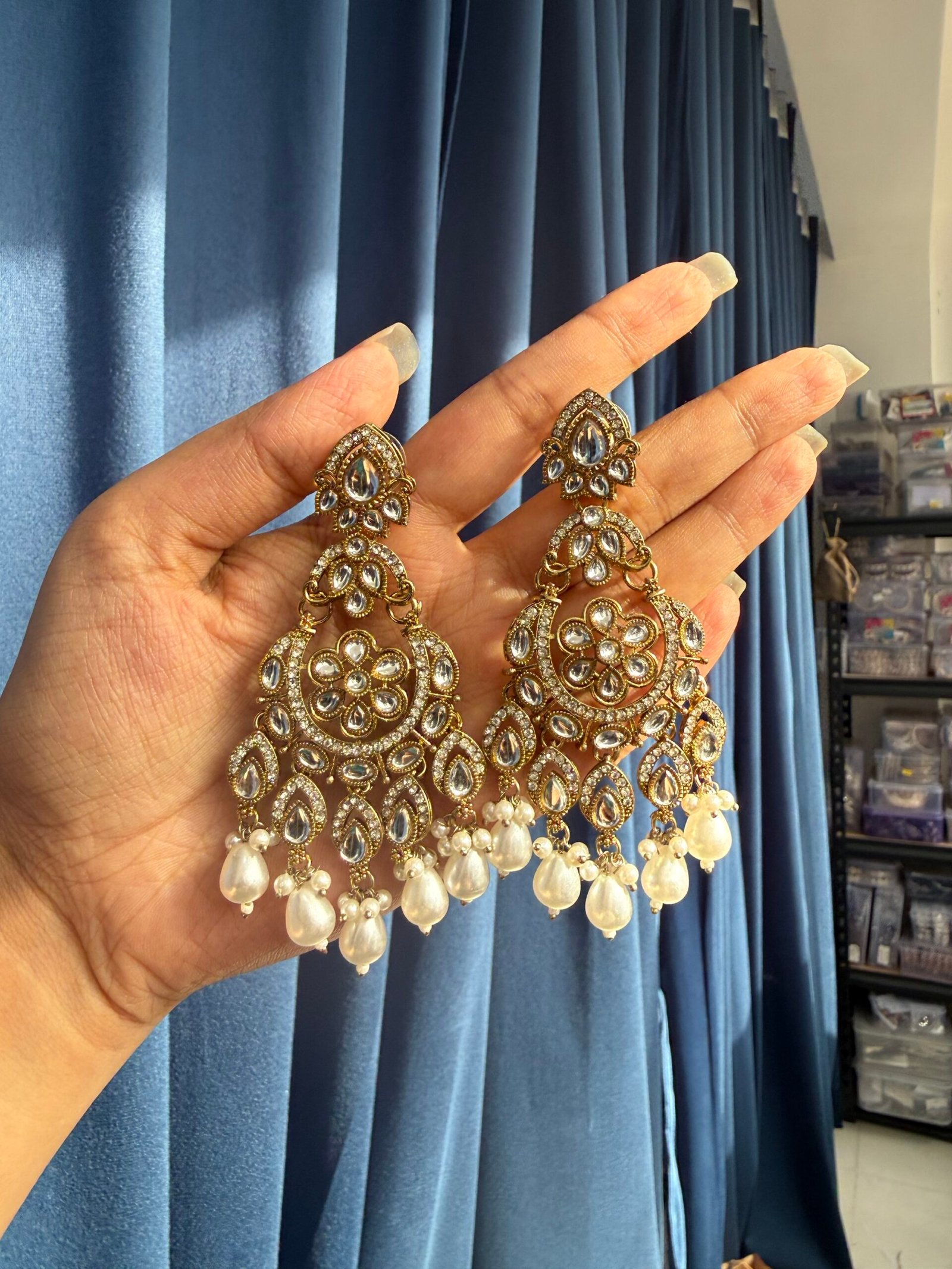 img_2100-scaled-1.jpeg Yuvika Premium Chandbali Earrings – White - Image 1