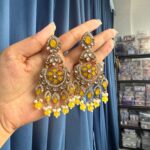 Yuvika Premium Chandbali Earrings – Yellow