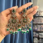 Yuvika Premium Kundan Chandbali Earrings – Dark Green